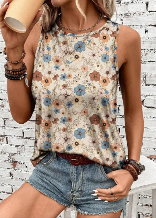 Flower Floral 3D Print Tank Tops Women O-Neck Vintage Style Casual Vest Off Shoulder Y2k Sleeveless Top Camisole Woman Clothing
