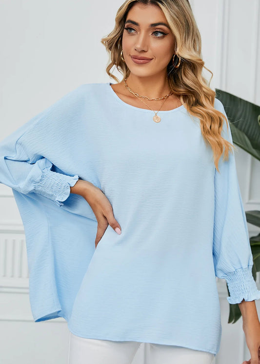 Women's New Loose Seven Quarter Sleeve Chiffon Top Wish Women's Solid Color Pink Round Neck Pullover Shirt Femme Blusas 2024