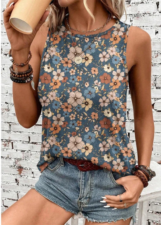 Flower Floral 3D Print Tank Tops Women O-Neck Vintage Style Casual Vest Off Shoulder Y2k Sleeveless Top Camisole Woman Clothing