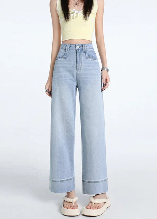 Tencel Wide Leg Jeans Women's Summer Thin Straight Loose High Waist Draping Slimming Nine Point Pants